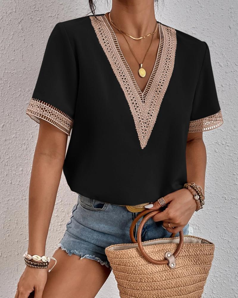 Blouse Chic und Stil élégante à col en V avec dentelle pour femmes