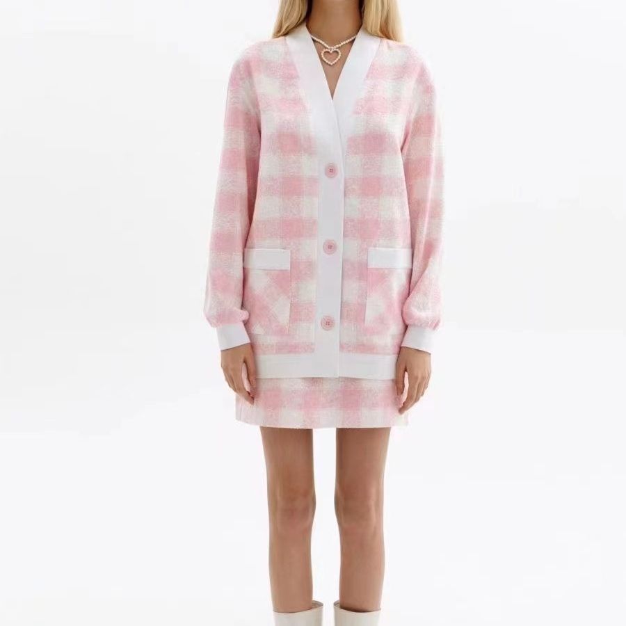 Cardigan à carreaux pour femmes avec poches et détails en boutons Chic und Stil