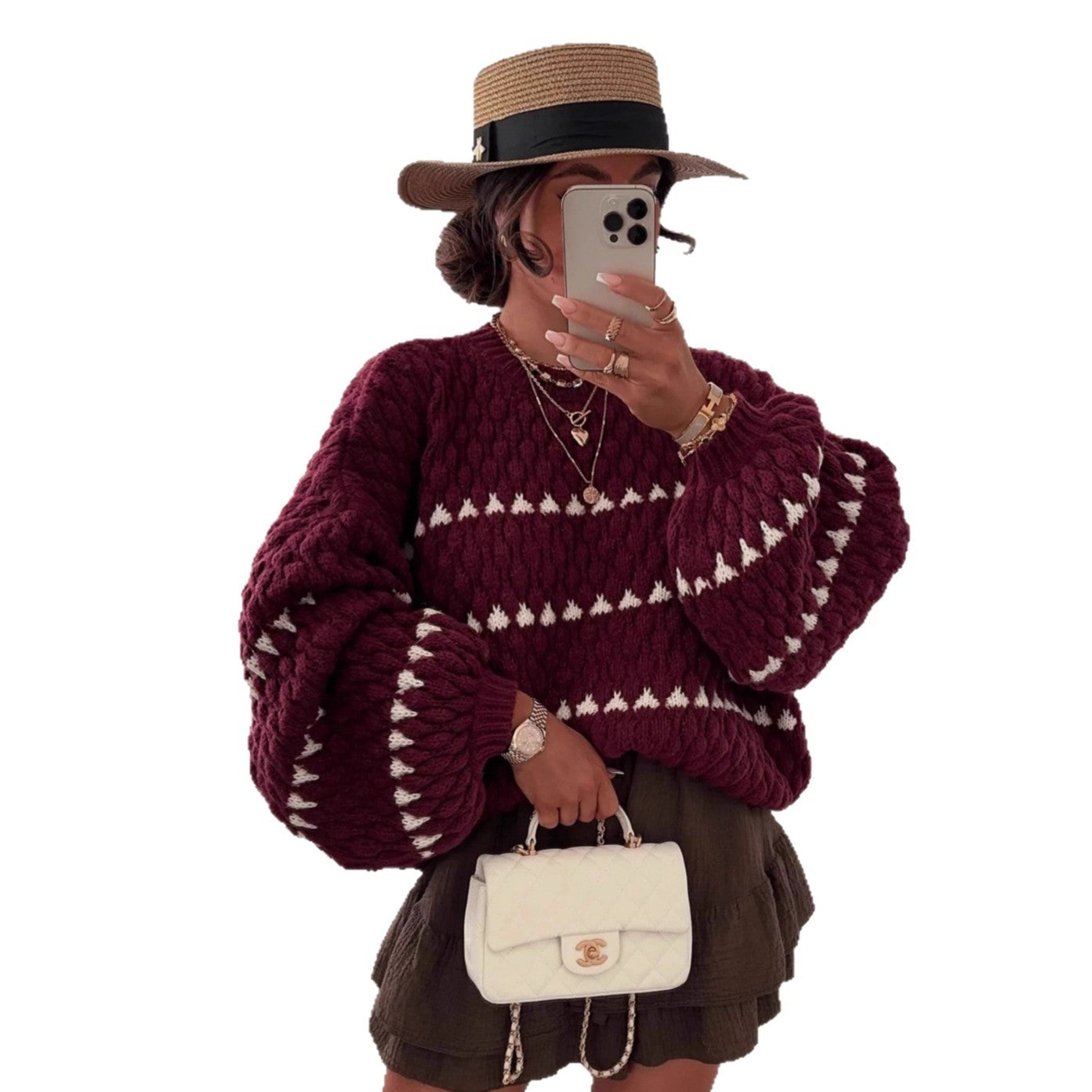 Pull en grosse maille pour femmes avec des manches volumineuses et un motif structuré Chic und Stil