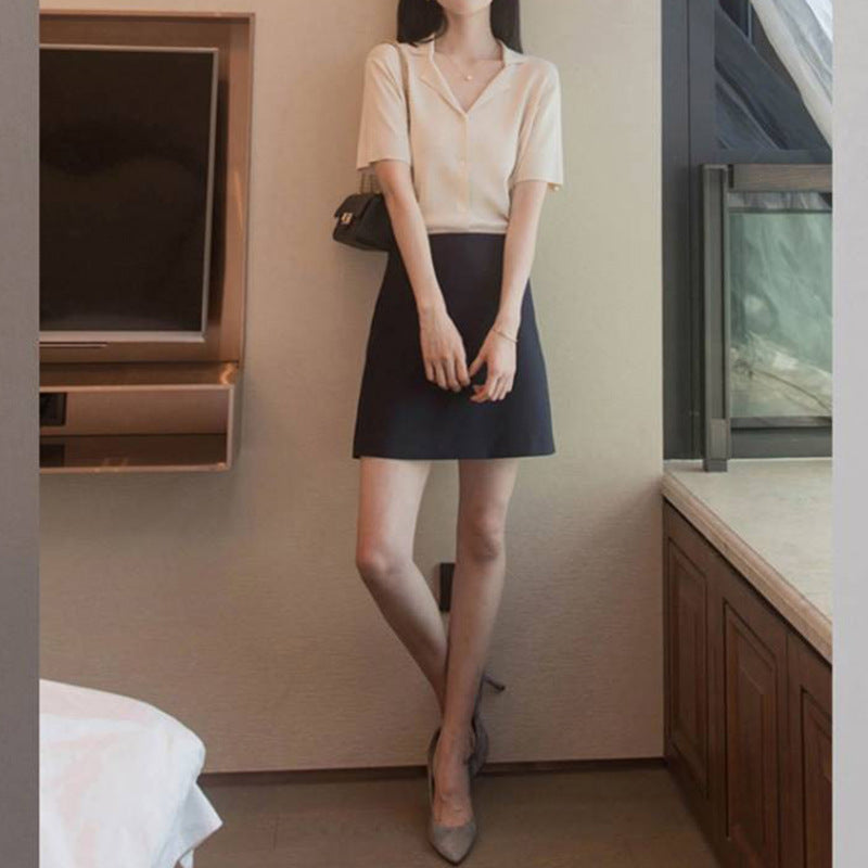 Blouse à boutons à manches courtes pour femmes Chic und Stil