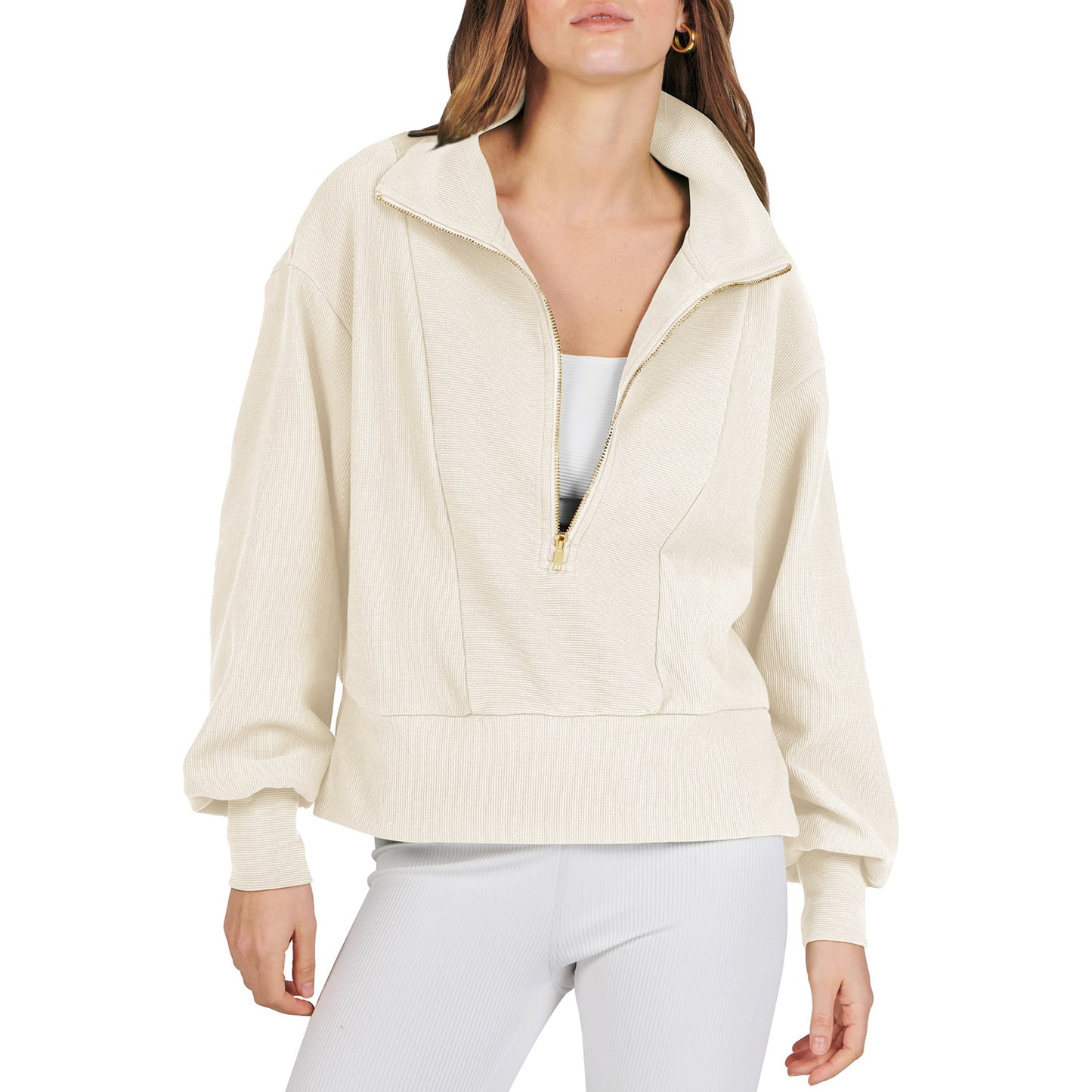 Pull sportif pour femmes avec col haut et fermeture éclair Chic und Stil