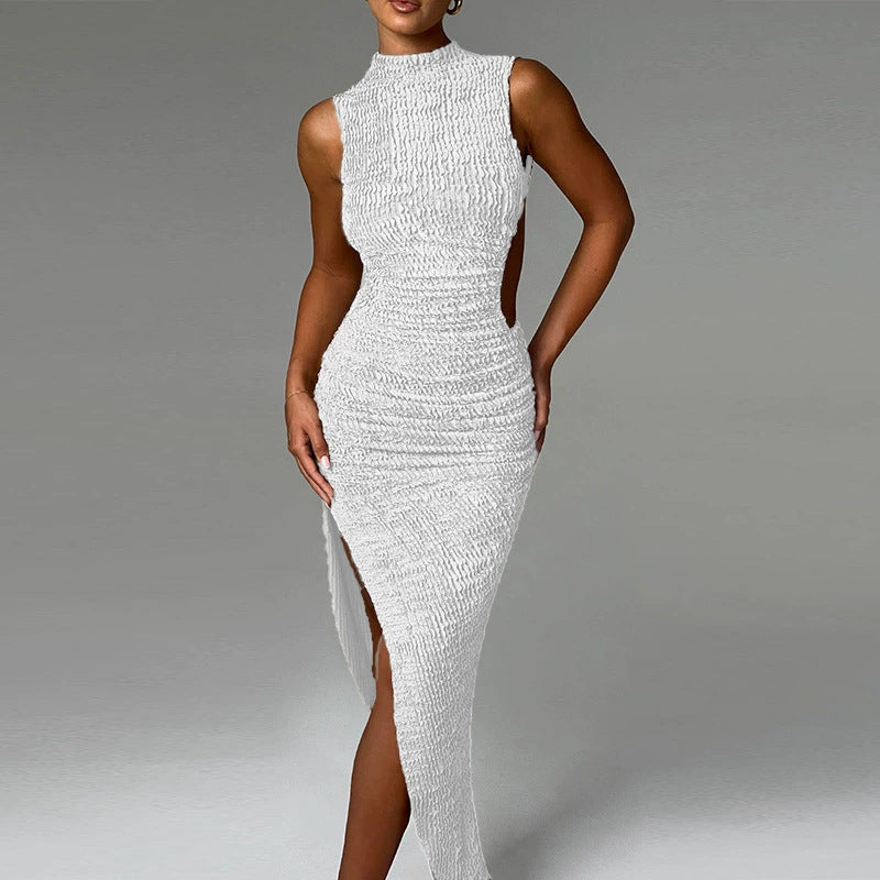 Robe midi à fente latérale froncée pour femmes Chic und Stil