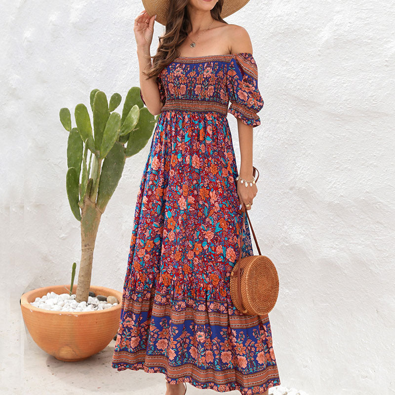 Robe maxi femme avec des manches bouffantes volumineuses et un motif floral Chic und Stil