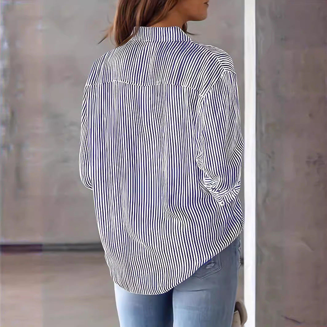 Blouse à manches longues pour femme avec de fines rayures et poche poitrine Chic und Stil