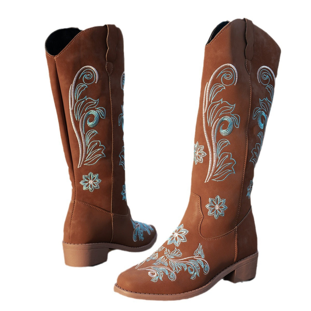 Bottes de cowboy pour femmes avec des détails floraux faits à la main et un talon bloc confortable Chic und Stil