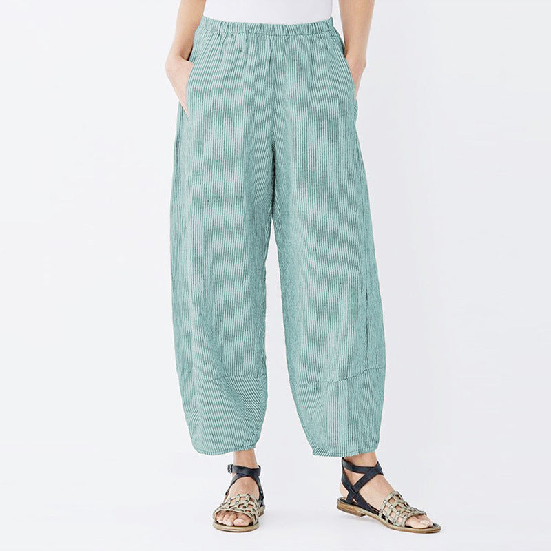 Pantalon aérien à taille haute rayé pour dames Chic und Stil