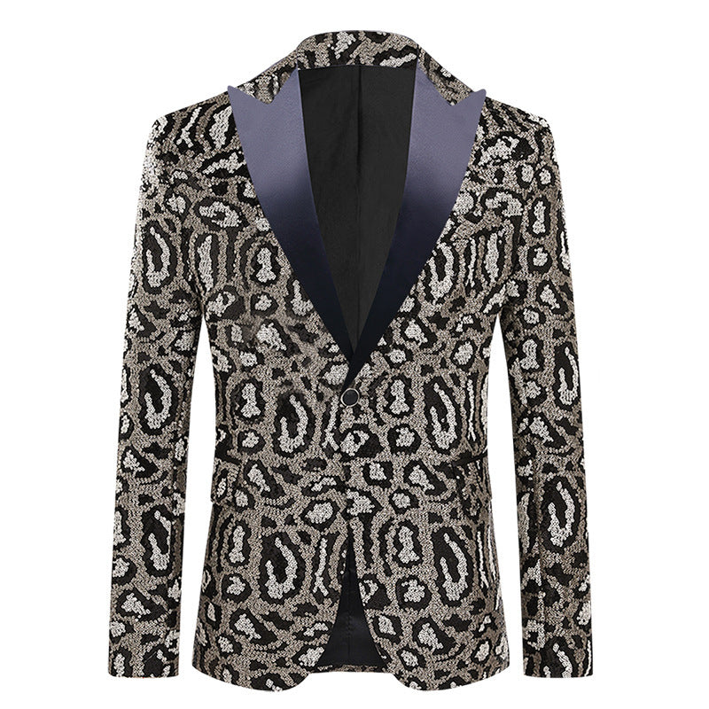 Elegant men's sequin blazer with modern leopard print Chic and Style