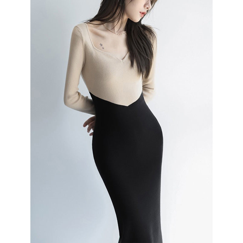 Robe midi en tricot à blocs de couleur Chic und Stil pour femmes