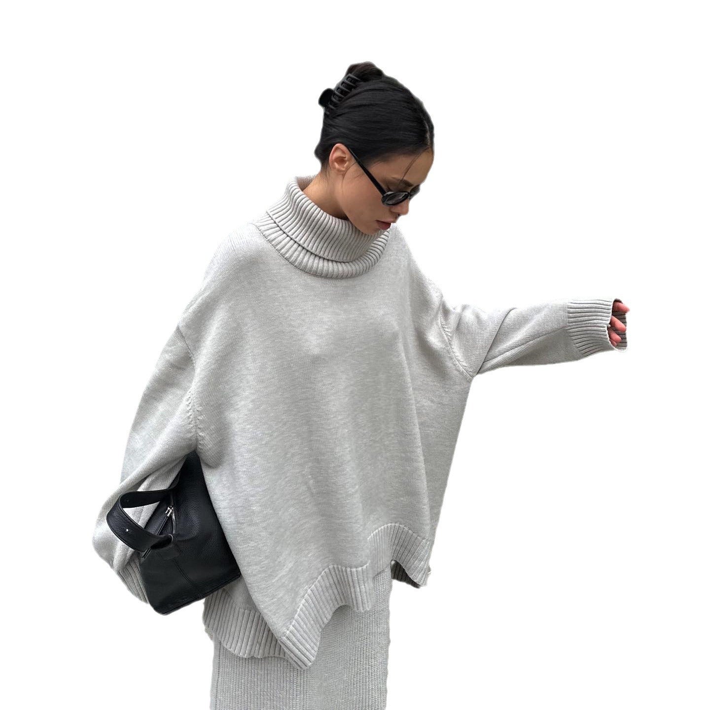 Comfortable knit set for women with high collar and flared pants Chic and Style