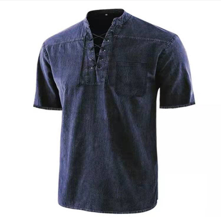 Chemise à manches courtes pour hommes avec un design moderne à lacets et une poche poitrine Chic und Stil
