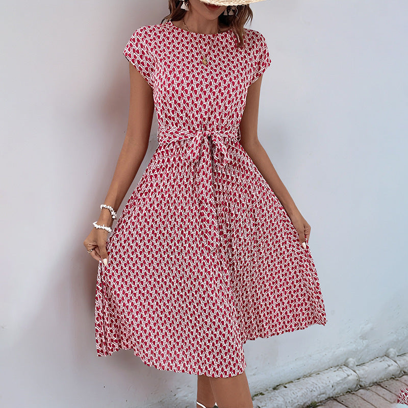 Robe midi à imprimé floral pour femmes avec cordon de taille réglable Chic und Stil