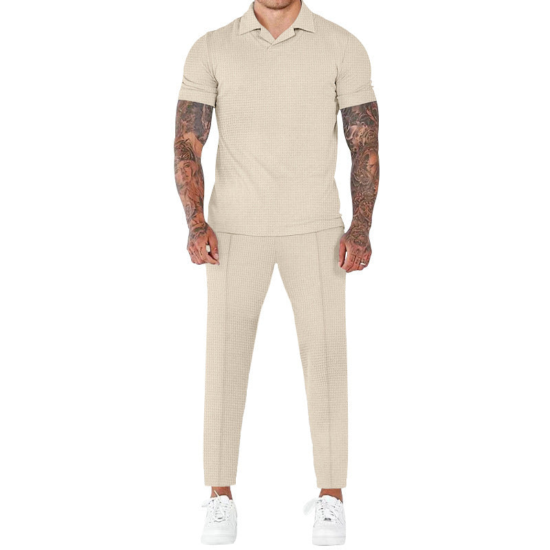 Hommes moderne ensemble à manches courtes en tissu structuré Chic und Stil