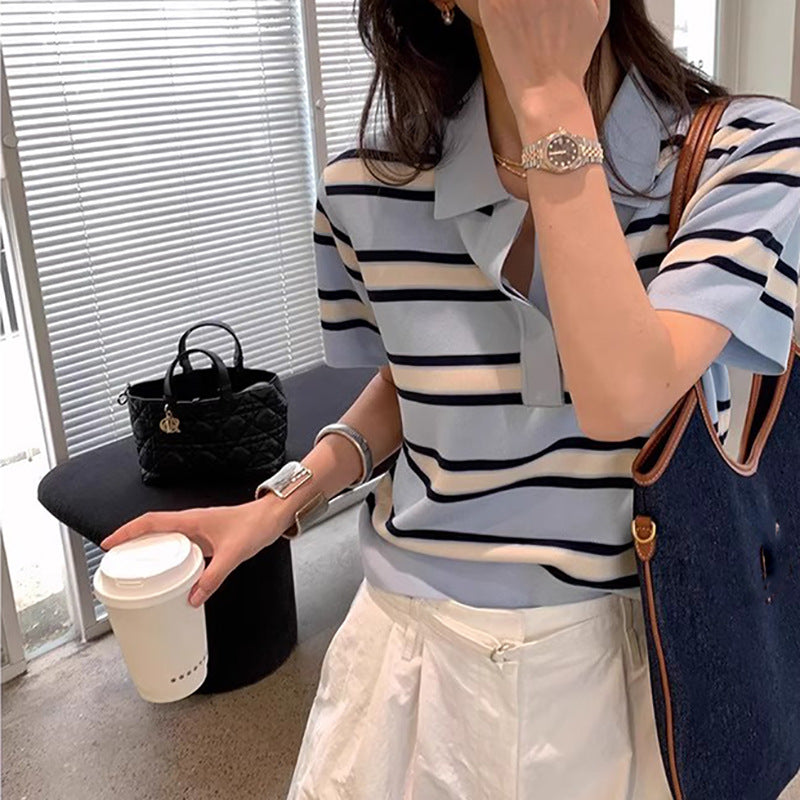 Chemise polo à rayures à manches courtes pour femmes Chic und Stil