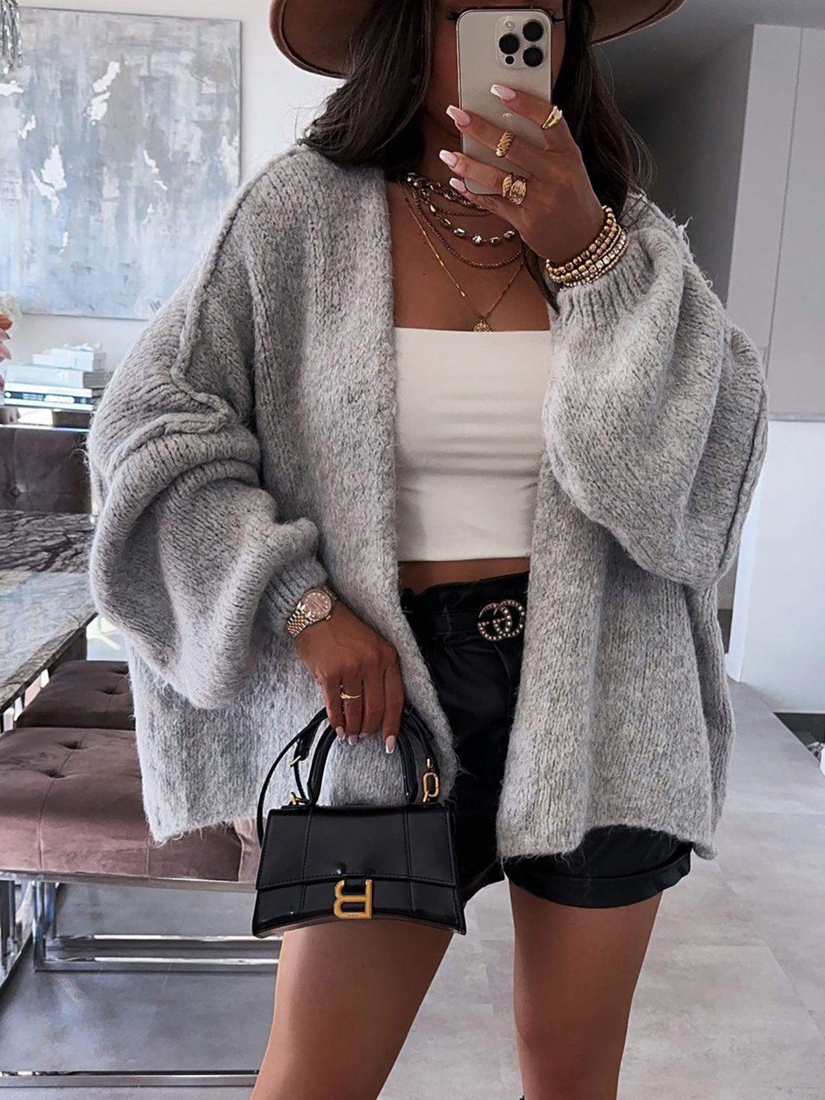 Cardigan tricot décontracté pour femmes avec des manches volumineuses et un matériau doux Chic und Stil