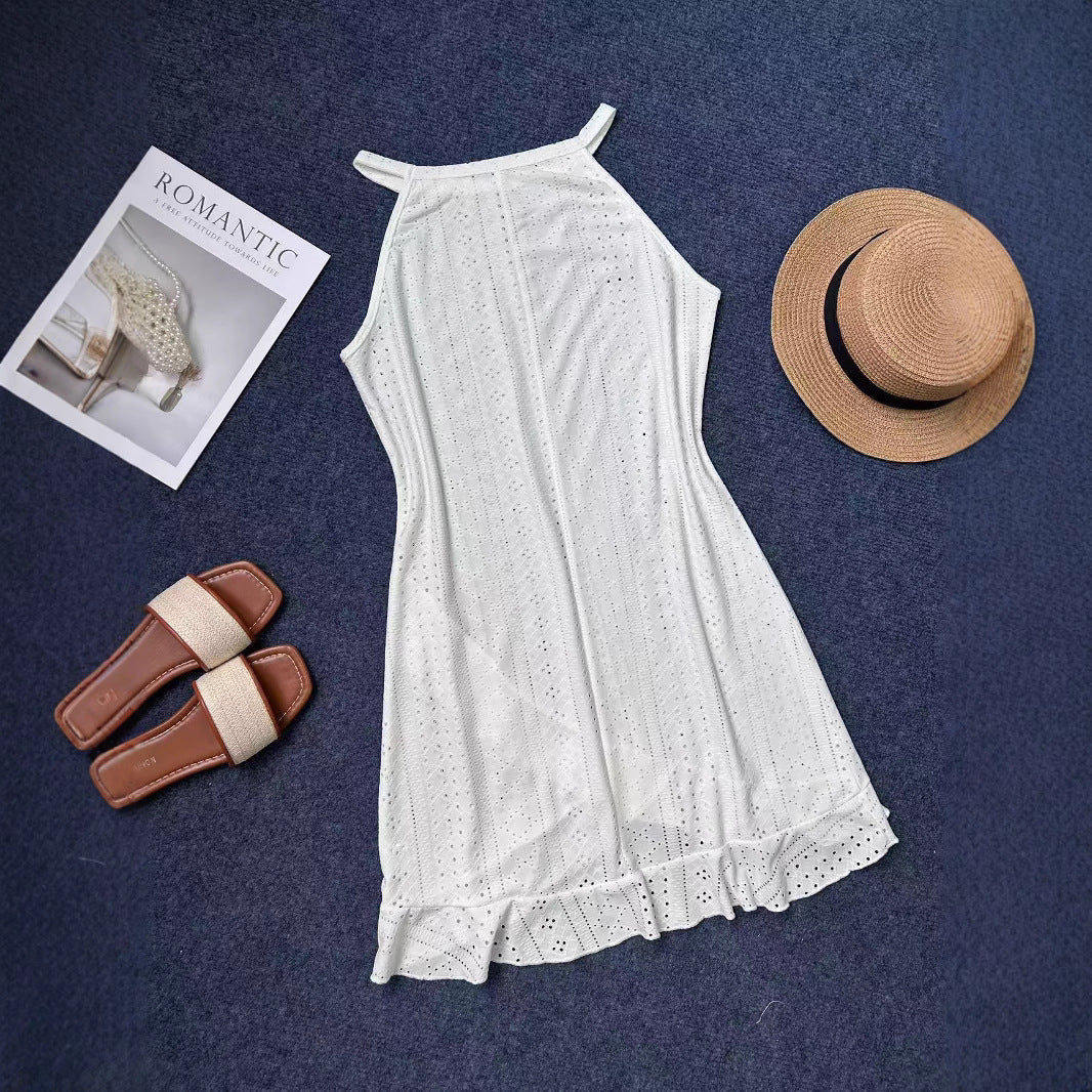 Robe de plage d'été pour femmes avec ourlet à volants et motif en trou respirant Chic und Stil