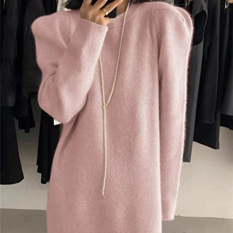 Robe en tricot élégante pour femmes avec des manches bouffantes et un col rond Chic und Stil