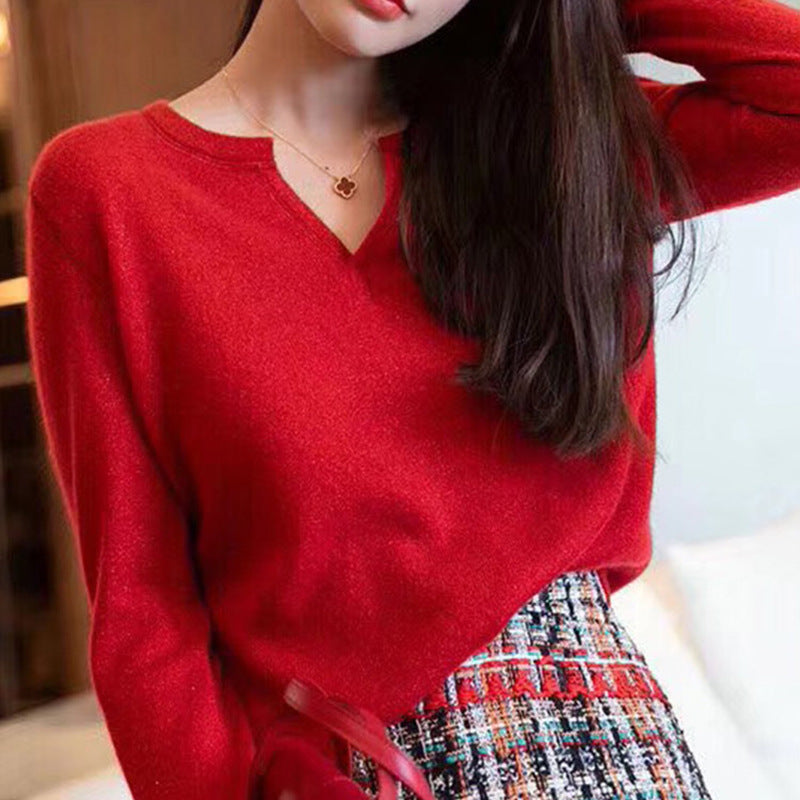 Pull en tricot texturé à col V pour femmes Chic und Stil
