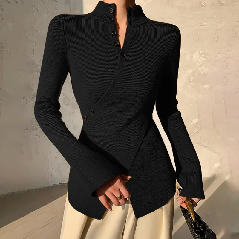 Blouse en tricot pour dames avec coupe asymétrique et détails de boutons Chic und Stil