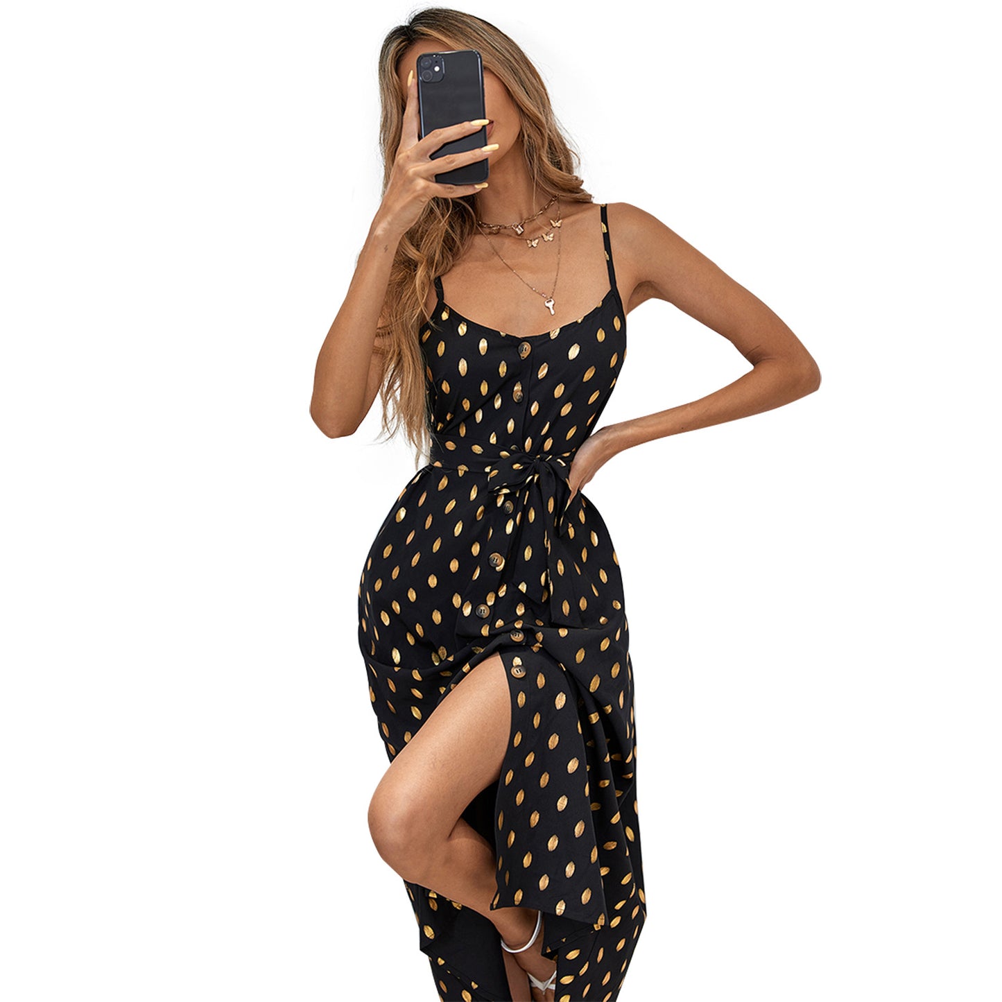 Robe maxi femme avec un détail de nœud ludique et une fente tendance Chic und Stil