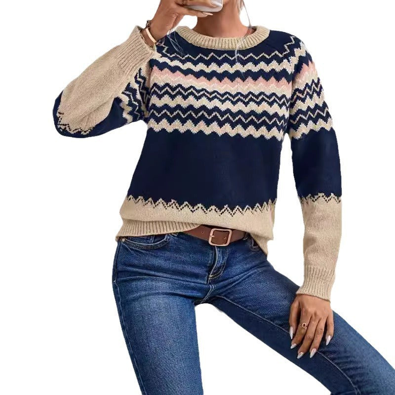 Pull en tricot élégant pour femmes avec un motif zigzag moderne et un col rond Chic und Stil