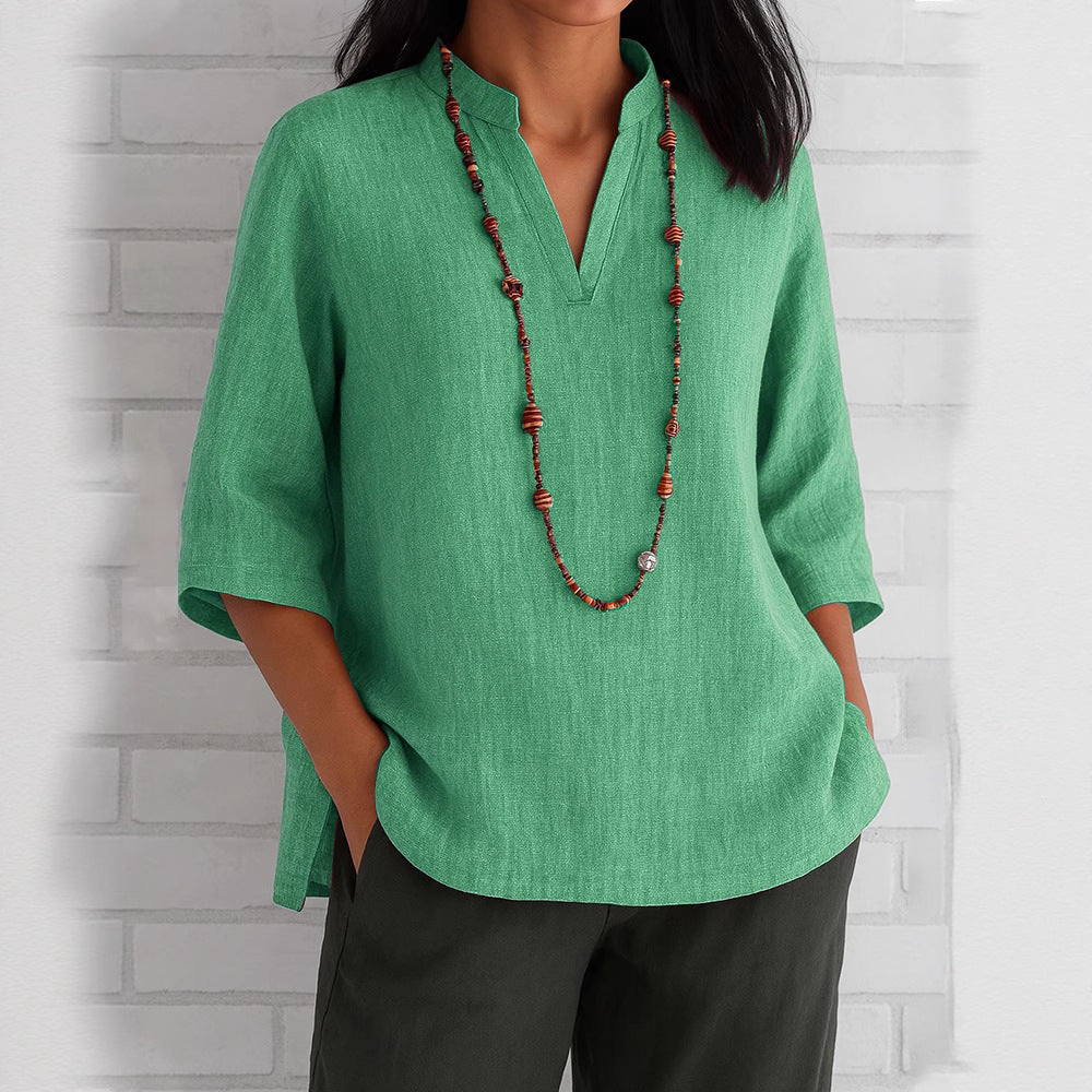 Blouse décontractée pour femmes avec décolleté en V et poches latérales Chic und Stil