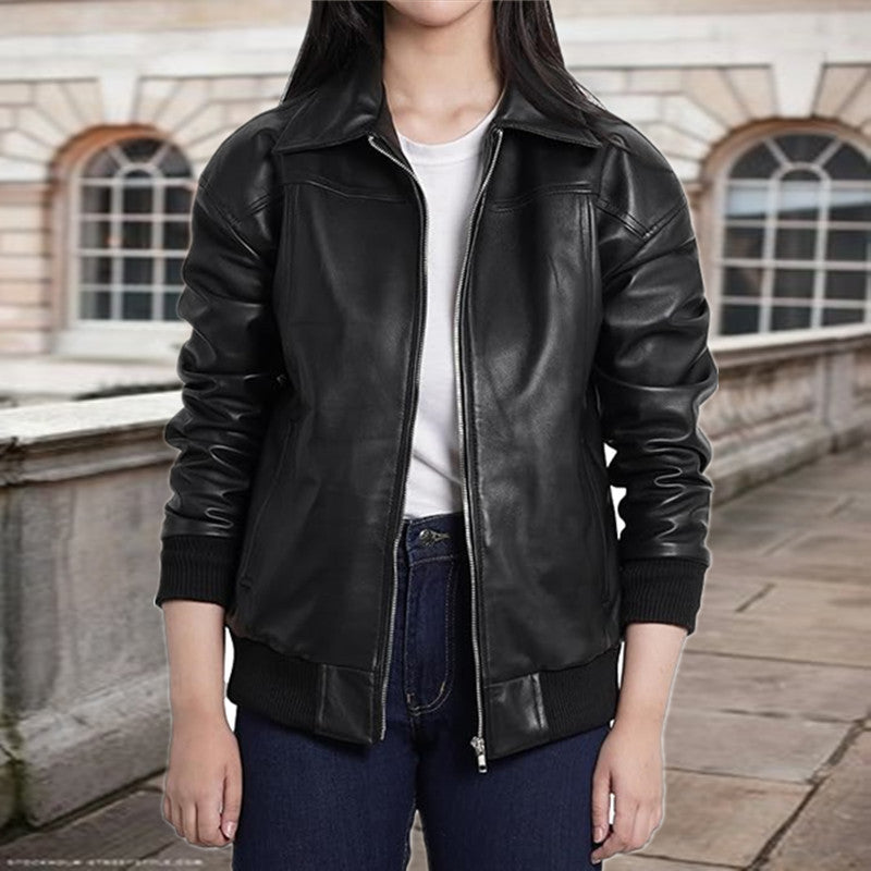 Veste en cuir élégante pour femmes avec coupe décontractée et poches pratiques Chic und Stil