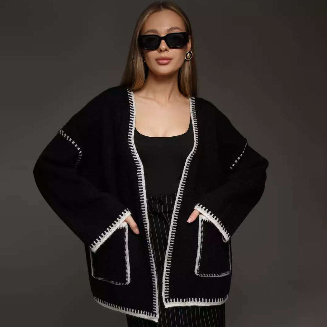 Cardigan en tricot surdimensionné pour femmes avec ceinture et poches Chic und Stil