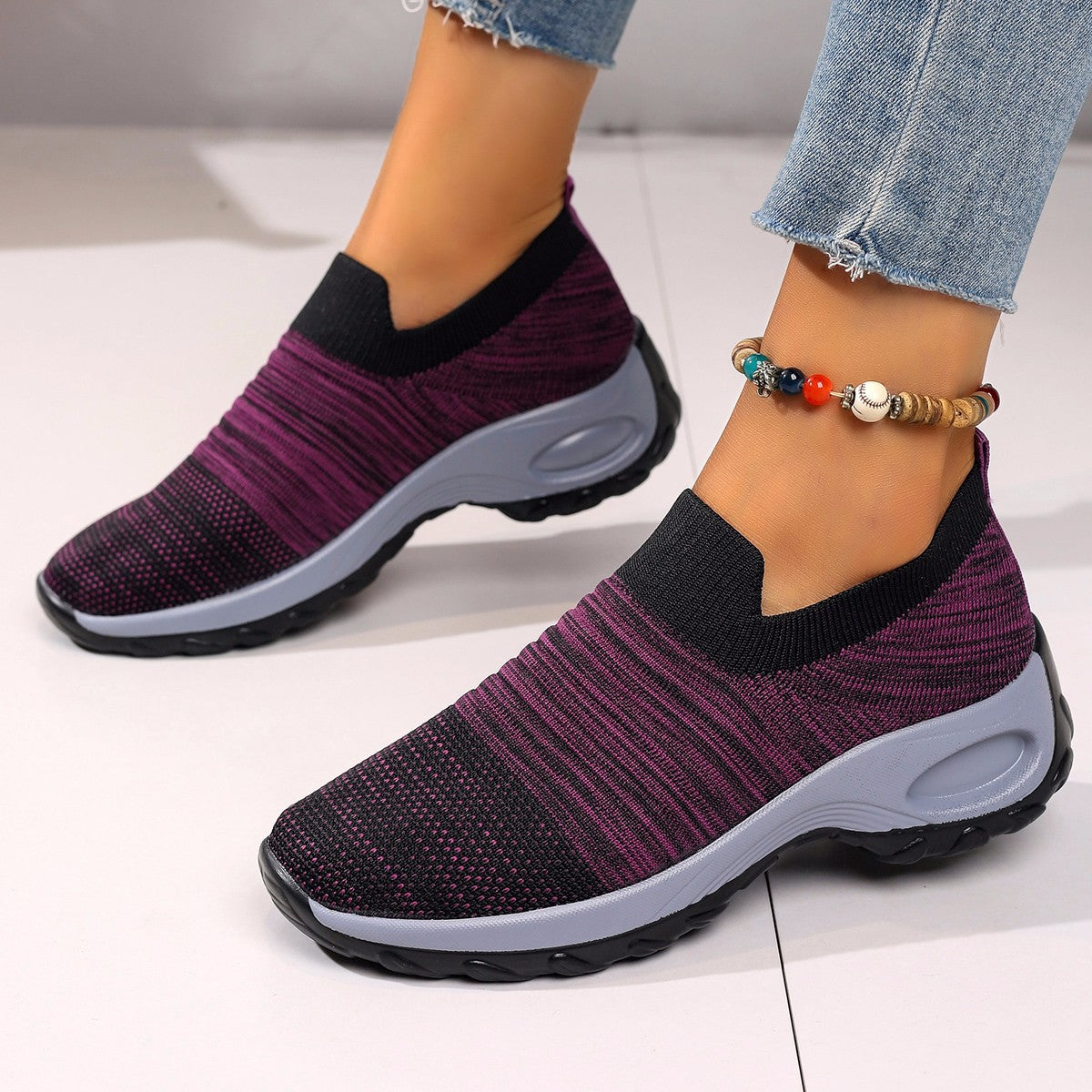 Dames Baskets Slip-On Respirantes avec Insert Élastique Chic und Stil