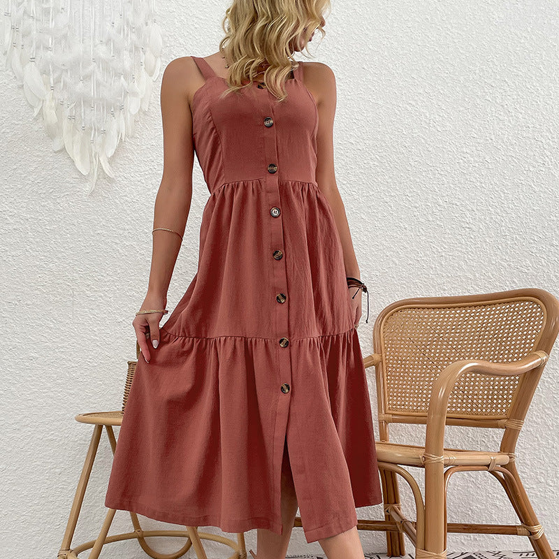 Robe midi à paillettes pour femmes avec boutonnière