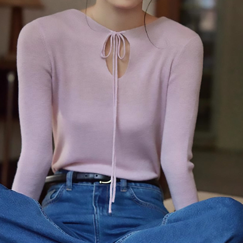 Top en tricot à col cravate élégant pour femmes Chic und Stil