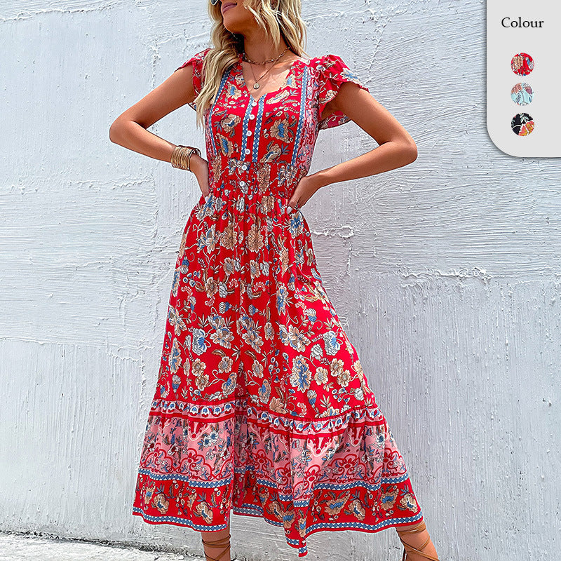 Robe maxi floral pour femmes avec taille froncée Chic und Stil