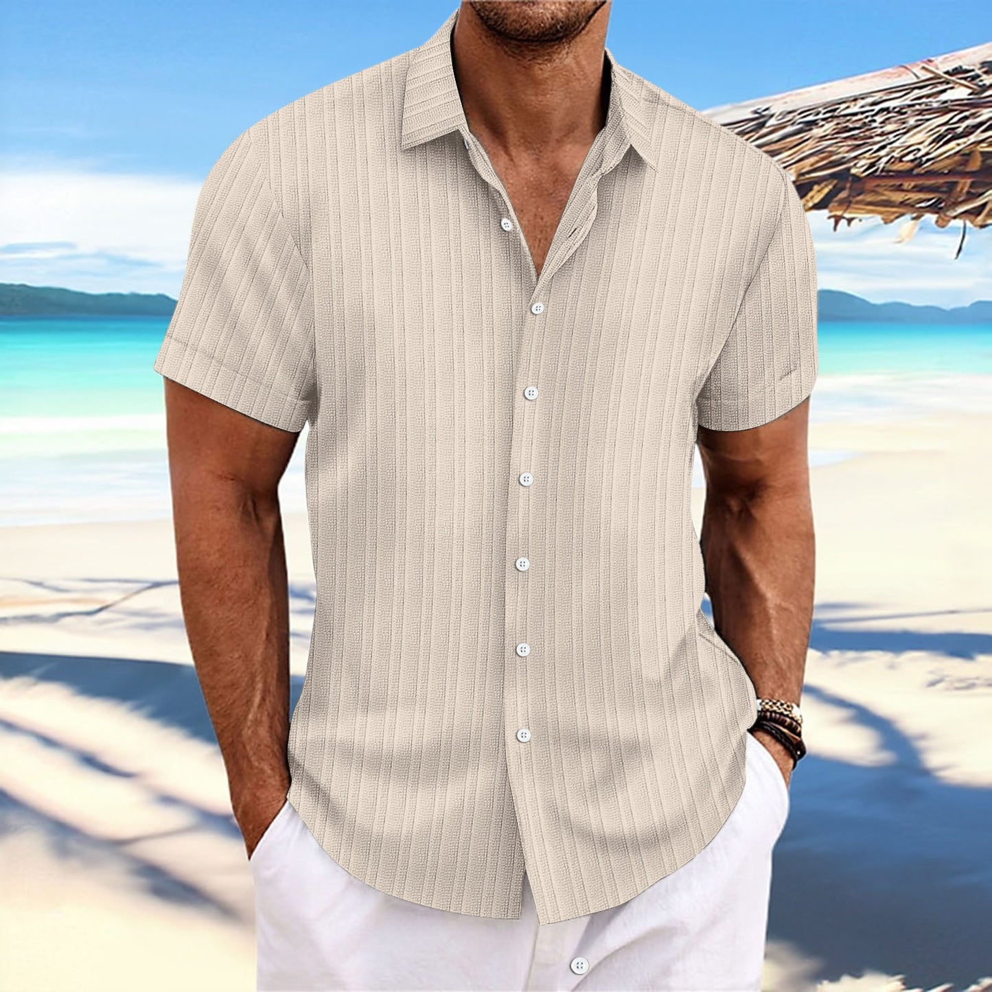 Chemise décontractée à manches courtes à rayures pour hommes Chic und Stil