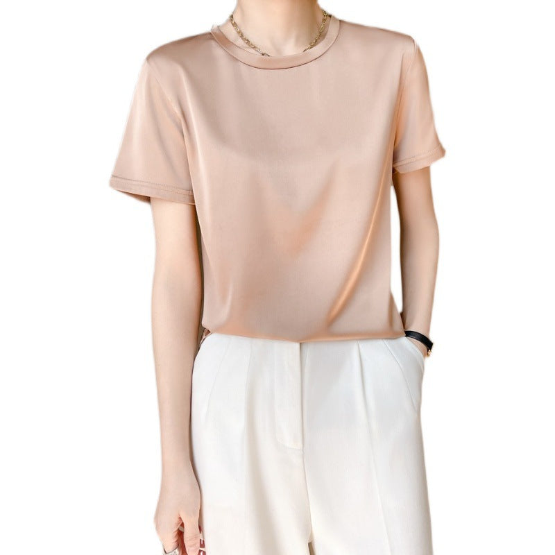 Blouse à manches courtes en satin pour femmes Chic und Stil