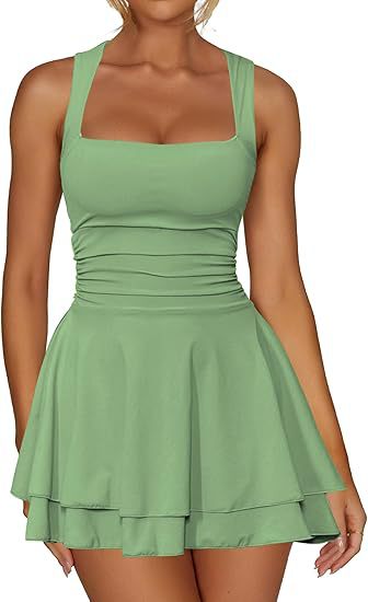 Women's skater dress with gathers and wide straps Chic and stylish