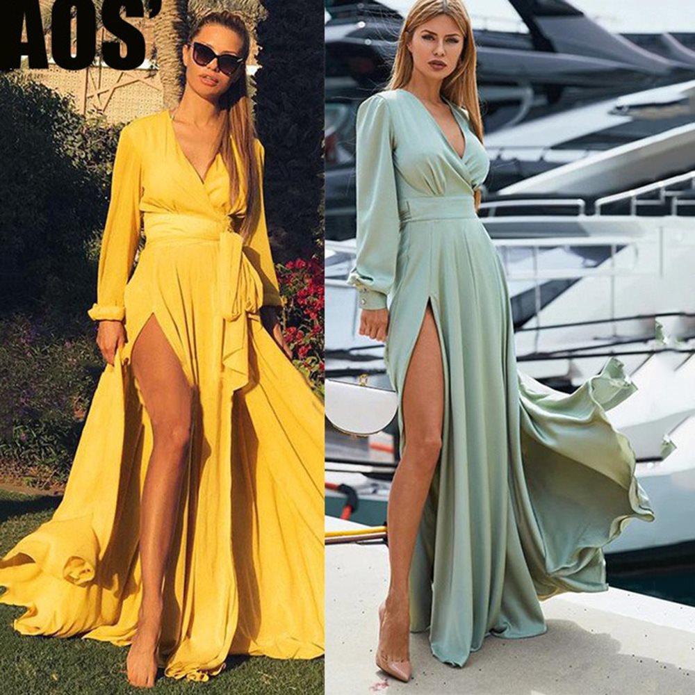 Robe maxi femme avec un élégant design enveloppant et des fentes latérales raffinées Chic und Stil
