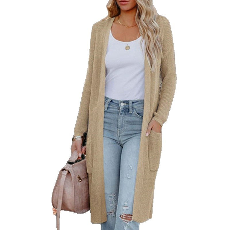 Cardigan long pour femme en tricot avec poches ouvertes et design en fines côtes Chic und Stil