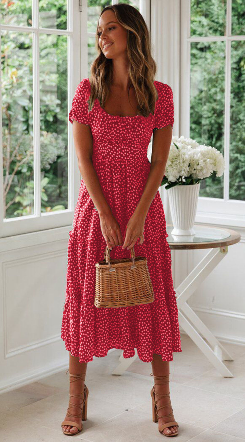 Robe midi à fleurs à volants pour femme Chic und Stil