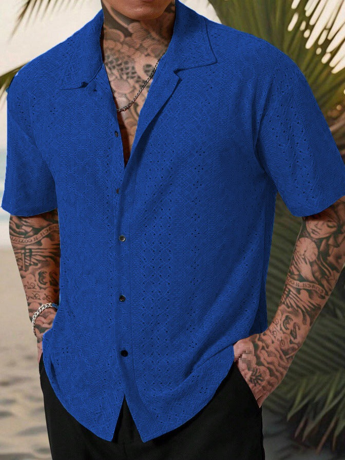 Chemise à manches courtes pour hommes avec broderie délicate en dentelle Chic und Stil