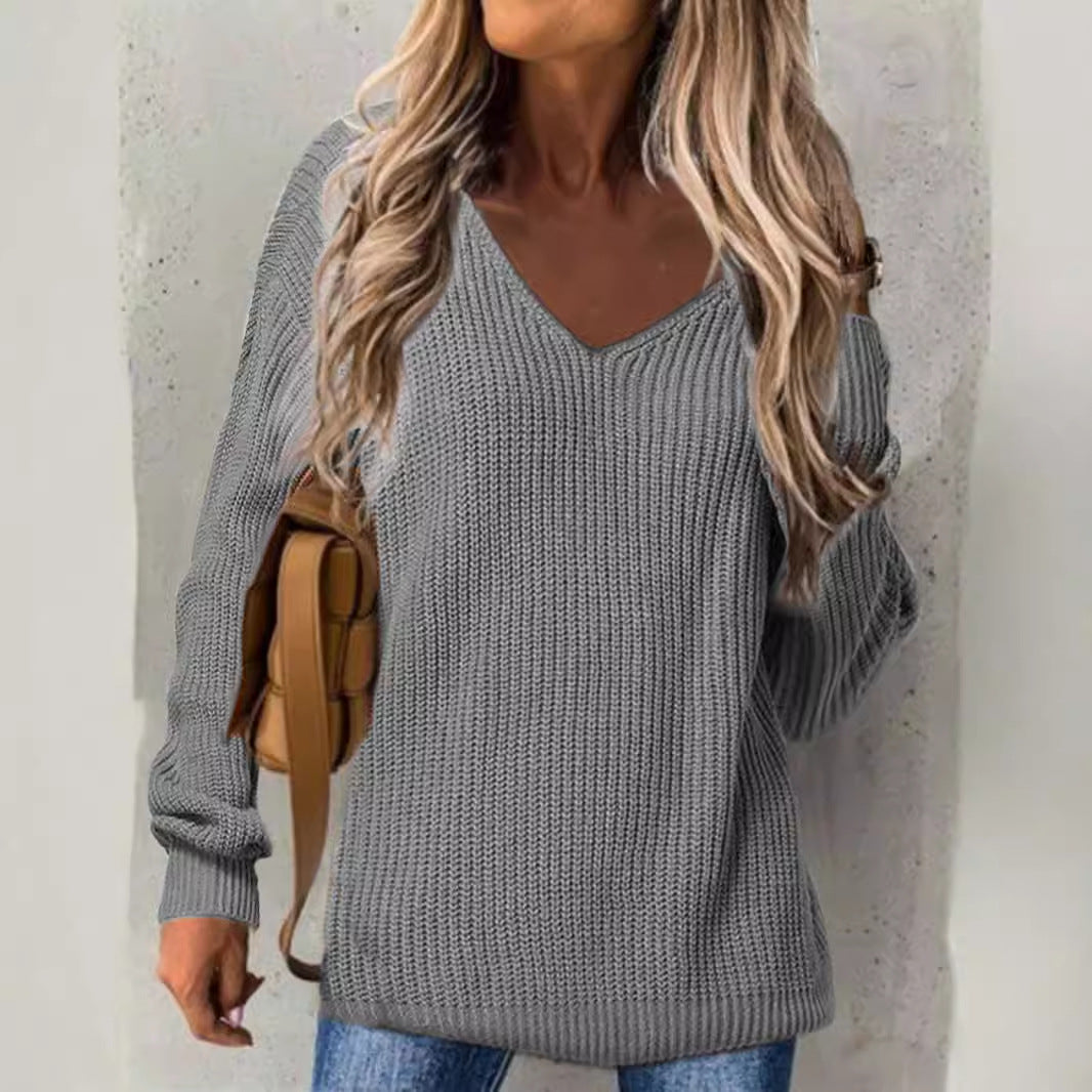 Pull-over en tricot épais à encolure en V pour femmes avec coupe décontractée Chic und Stil