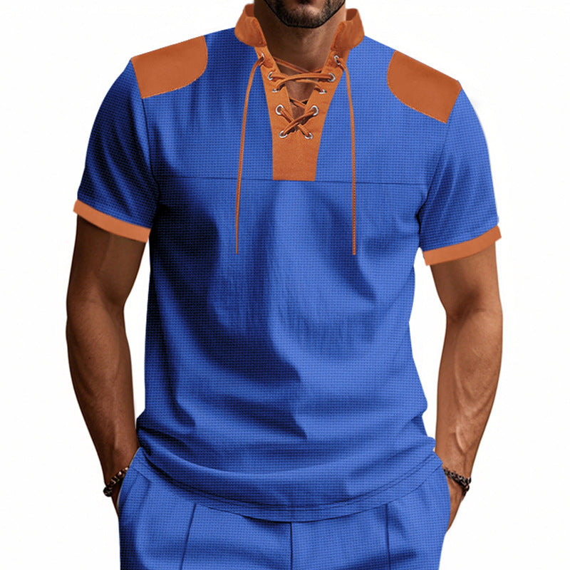 Chemise à manches courtes pour hommes avec lacets et design structuré Chic und Stil