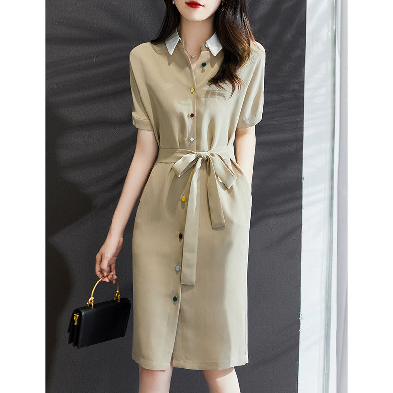 Robe midi décontractée à boutons pour femmes avec ceinture Chic und Stil