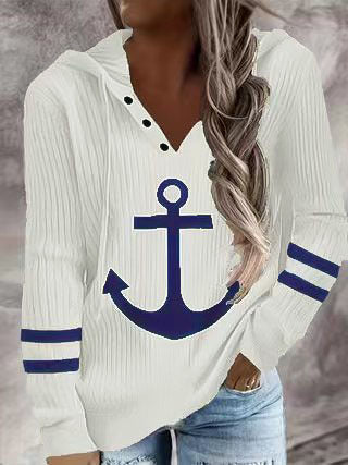 Pull à capuche dames avec motif maritime et tissu structuré Chic und Stil