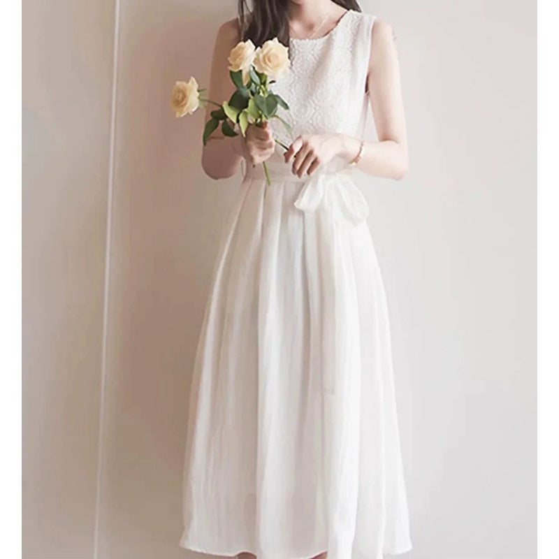 Robe midi sans manches en A pour femme avec détail nœud Chic und Stil