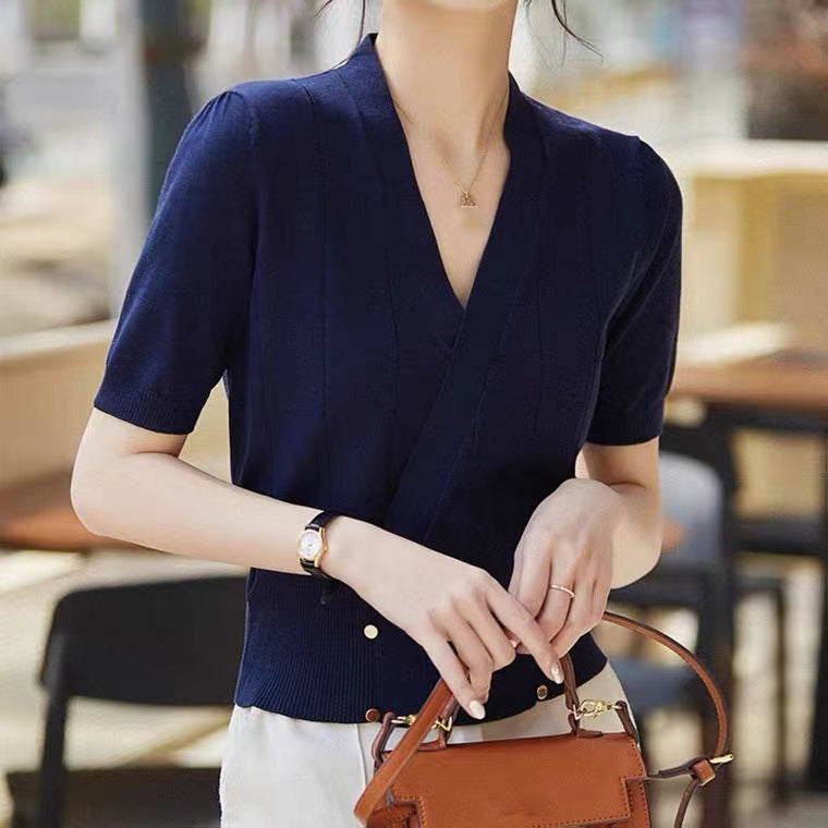 Haut en tricot à manches courtes pour femmes Chic und Stil