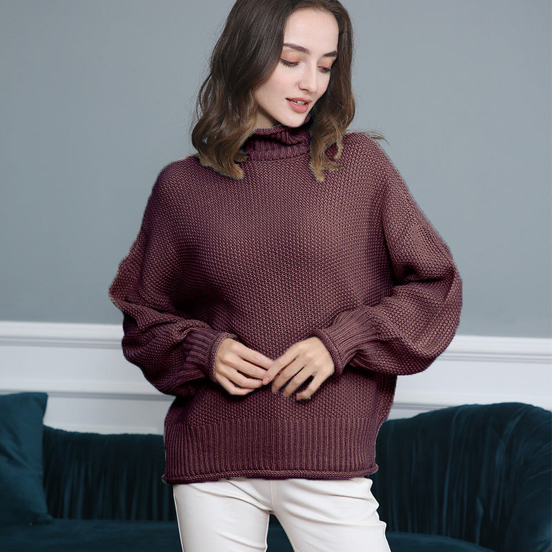 Pull femme en grosse maille avec col roulé et coupe aérienne Chic und Stil