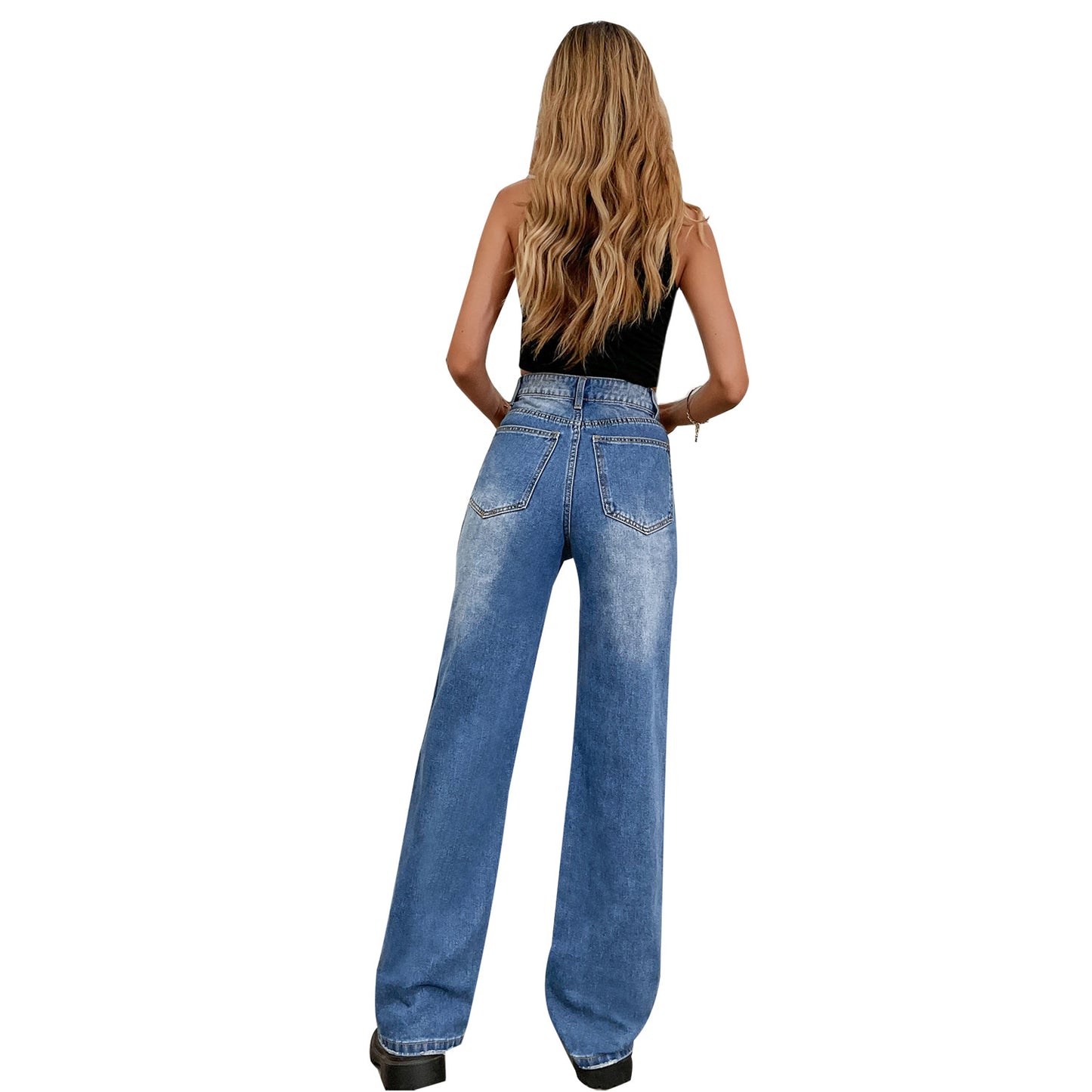 Jeans à jambes larges taille haute pour femmes dans un look destroy tendance Chic und Stil