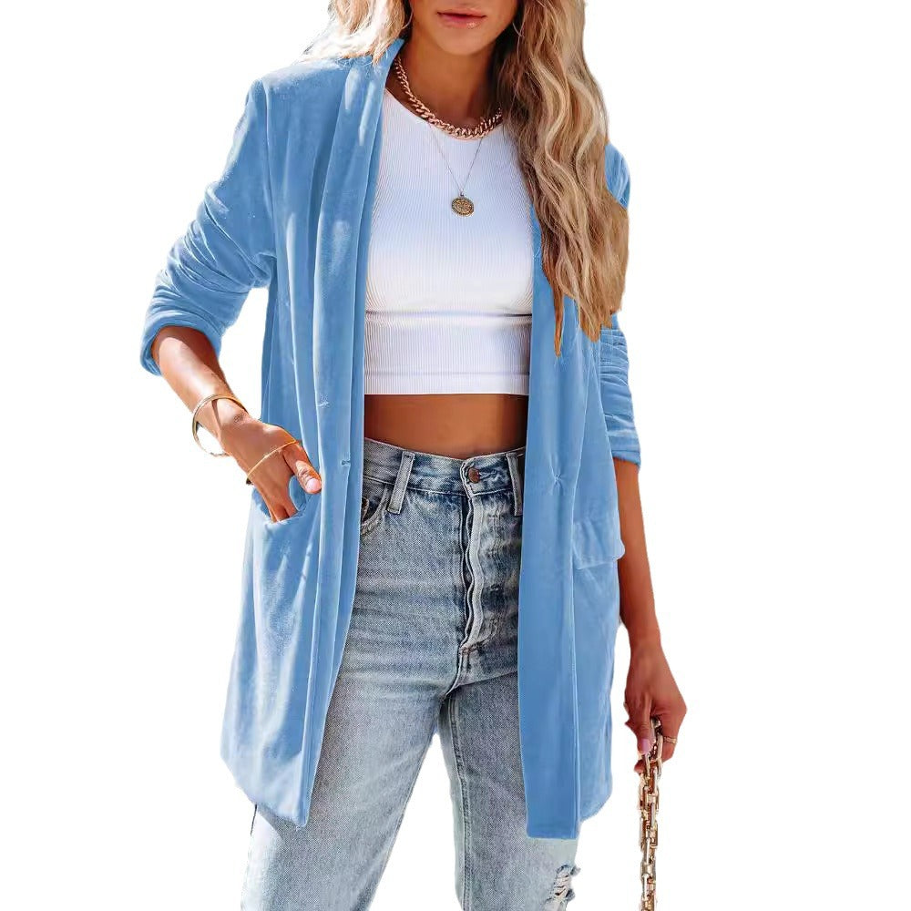 Dames Blazer en velours élégant avec poches Chic und Stil
