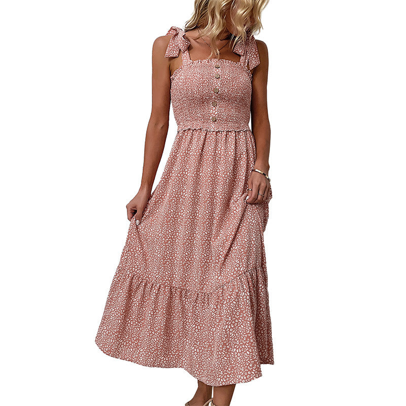 Femme Détails Volants Robe Maxi Florale d'Été avec Effet Bouton Chic und Stil
