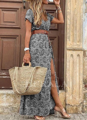 Robe maxi fleur pour femmes avec fente latérale haute Chic und Stil