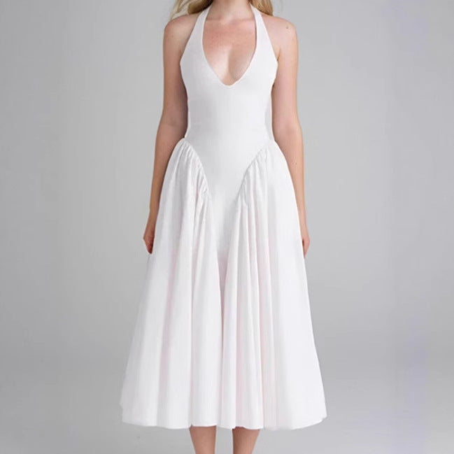 Robe midi femme avec décolleté V plongeant et jupe fluide Chic und Stil
